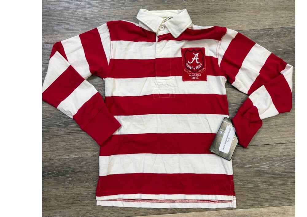 Alabama Crimson Tide Wes & Willy Youth L/S Rugby Polo Shirt - Crimson, Size 5